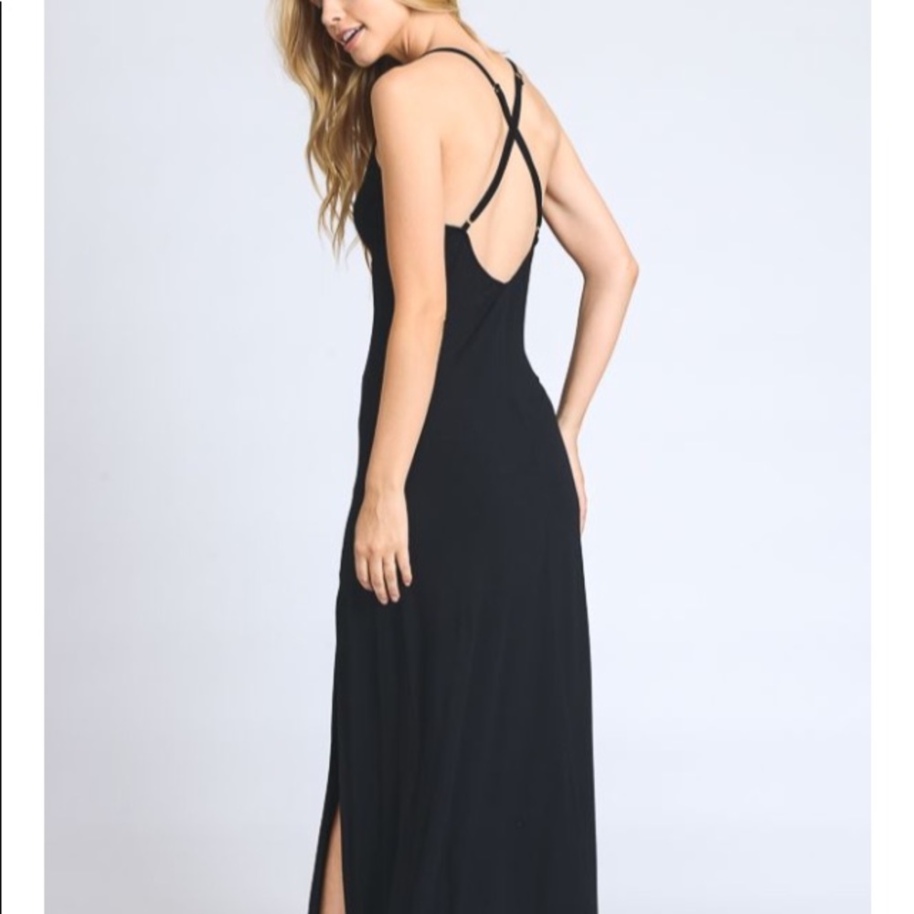 SOLD OUT!! Stacia Black Double Slit Maxi Dress - Picture 3 of 6